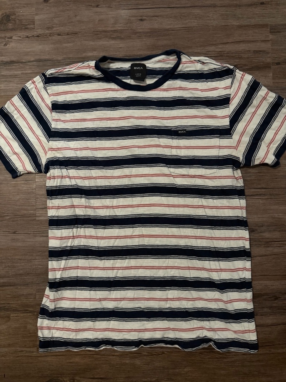 RVCA White Navy & Red Horizontal Stripe Crewneck Tee